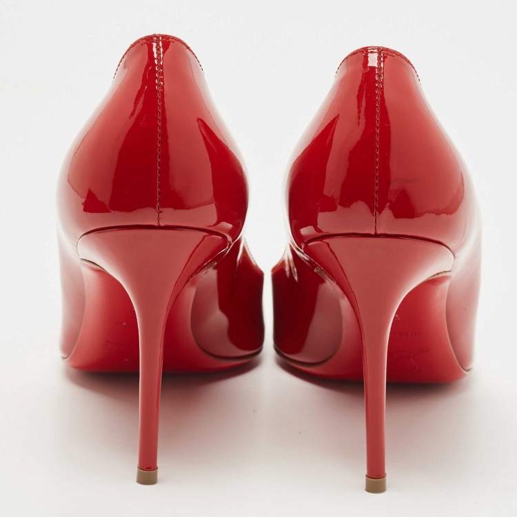 Pre Owned Christian Louboutin Red Patent Leather Simple Pumps Size 37