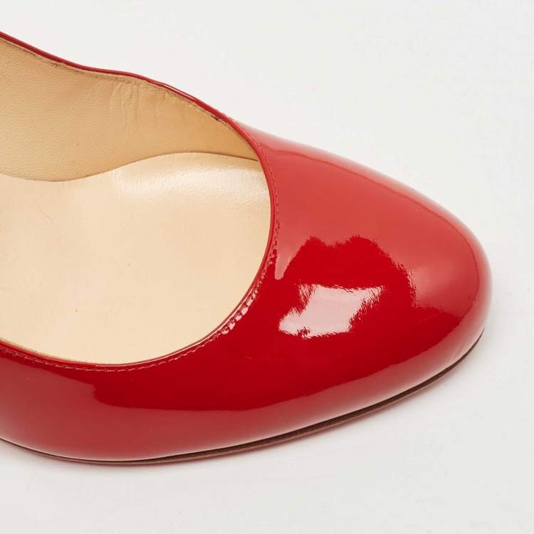 Pre Owned Christian Louboutin Red Patent Leather Simple Pumps Size 37