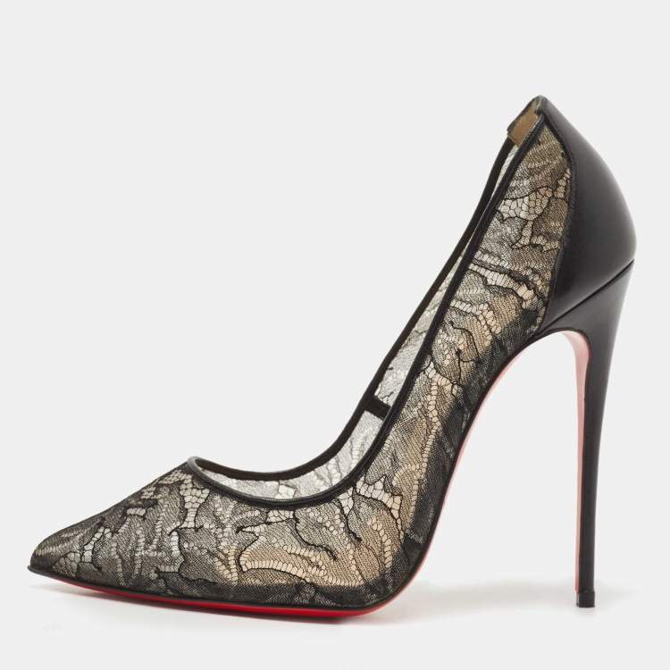 Christian Louboutin Black Lace and Leather Follies Pumps Size 38 Christian  Louboutin | The Luxury Closet