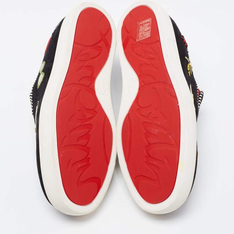 Pre Owned Christian Louboutin Black Suede Pik N Luck Sneakers Size 38.5