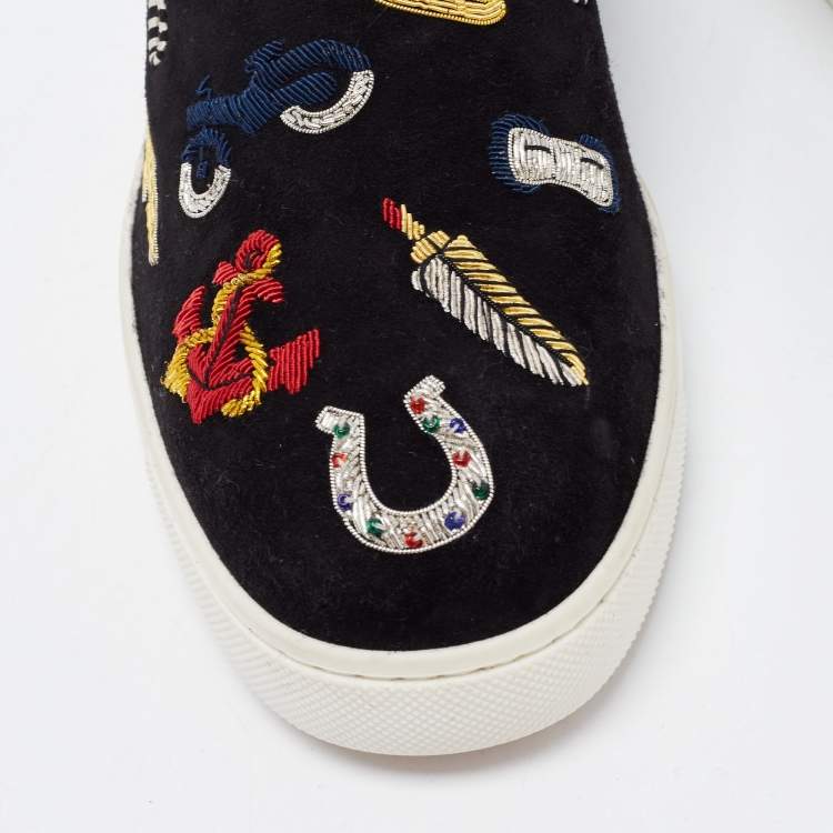 Pre Owned Christian Louboutin Black Suede Pik N Luck Sneakers Size 38.5