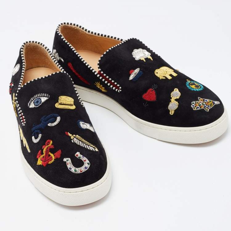 Pre Owned Christian Louboutin Black Suede Pik N Luck Sneakers Size 38.5