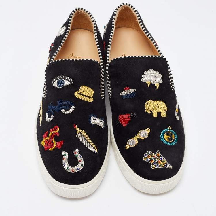 Pre Owned Christian Louboutin Black Suede Pik N Luck Sneakers Size 38.5