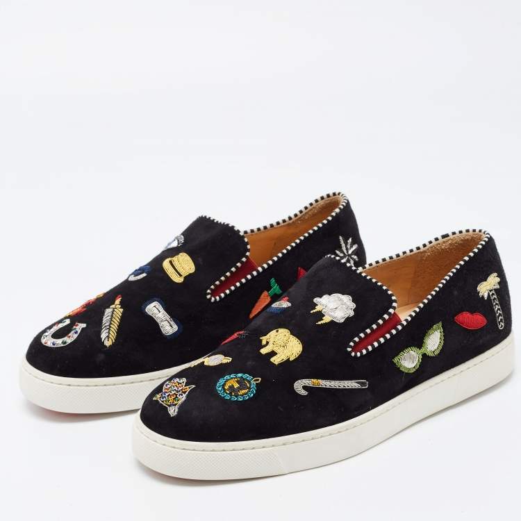 Pre Owned Christian Louboutin Black Suede Pik N Luck Sneakers Size 38.5