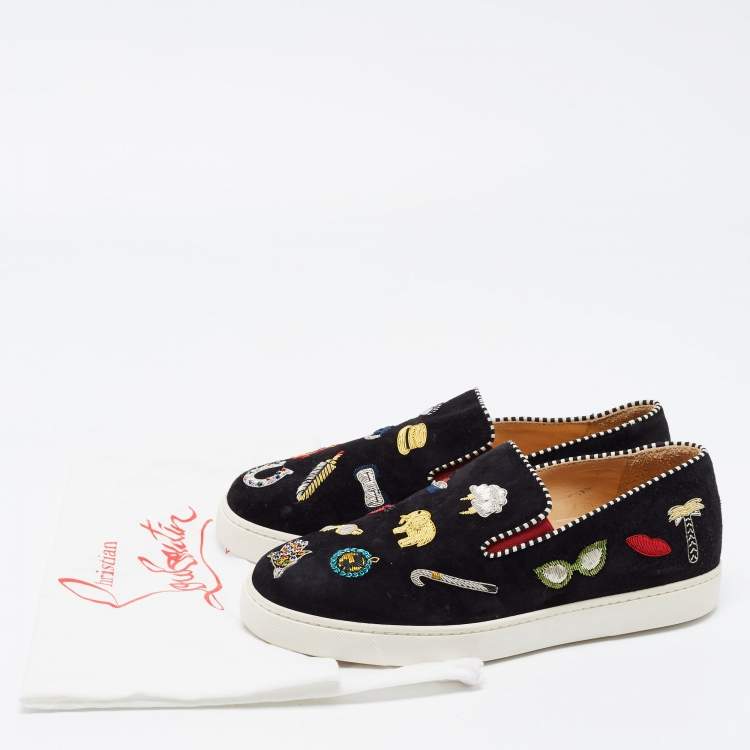 Pre Owned Christian Louboutin Black Suede Pik N Luck Sneakers Size 38.5