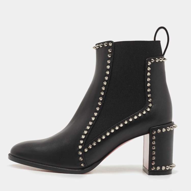مملوكة مسبقًا Christian Louboutin Black Leather Out Line Spike Ankle Booties Size 37.5