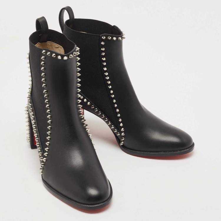 مملوكة مسبقًا Christian Louboutin Black Leather Out Line Spike Ankle Booties Size 37.5