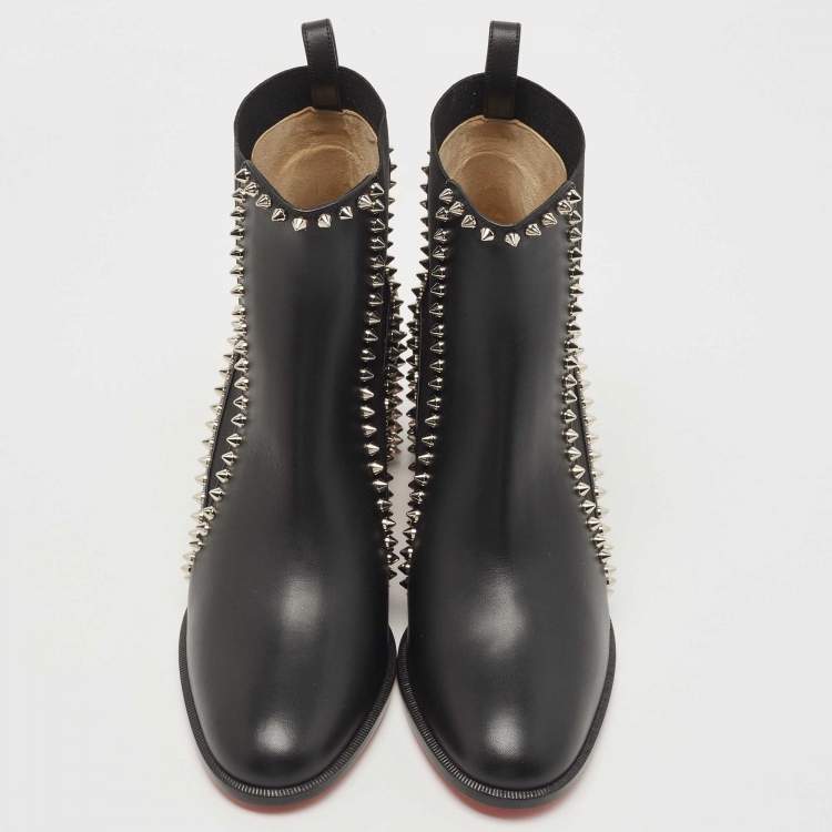 مملوكة مسبقًا Christian Louboutin Black Leather Out Line Spike Ankle Booties Size 37.5