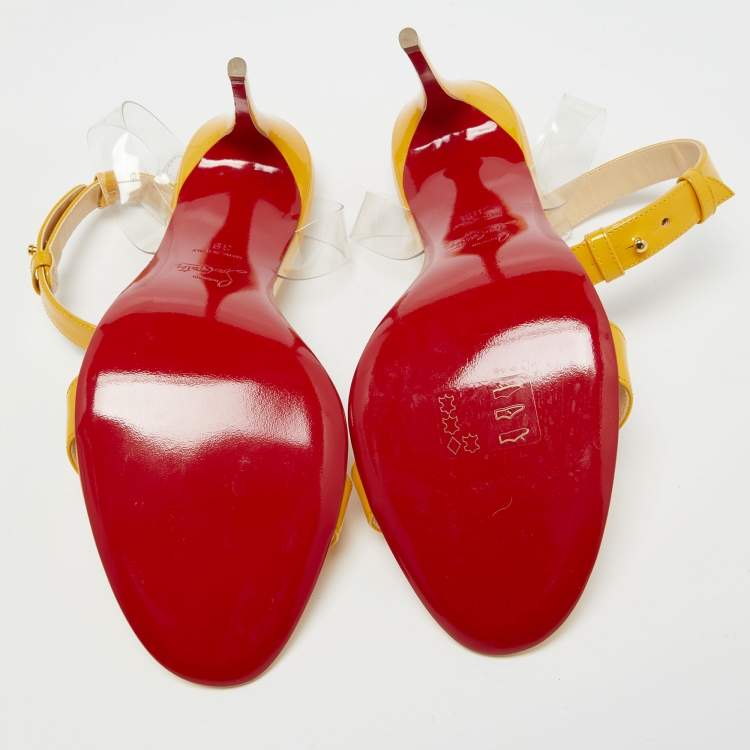 Pre Owned Christian Louboutin Light Orange Patent Leather and PVC Jonatina Sandals Size 39