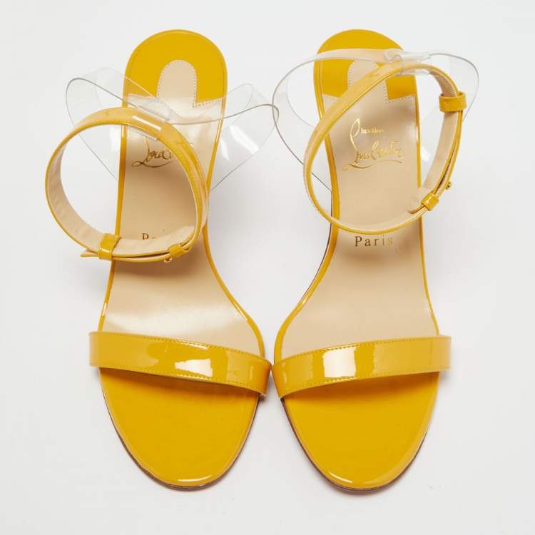Pre Owned Christian Louboutin Light Orange Patent Leather and PVC Jonatina Sandals Size 39