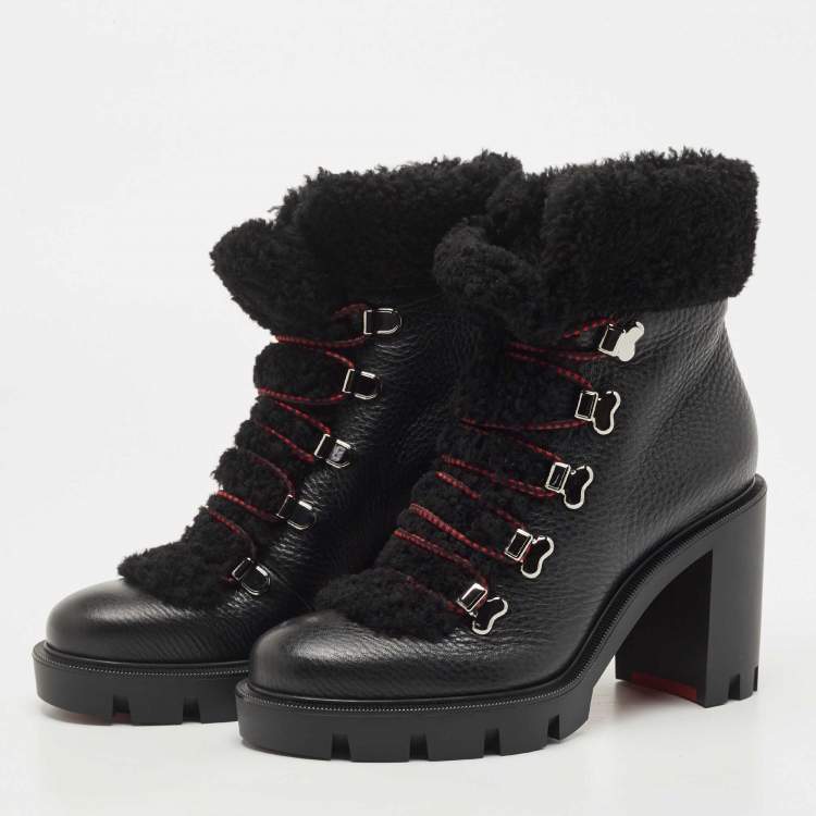 Fanny Leather Fur-Trim Red Sole Combat Boot
