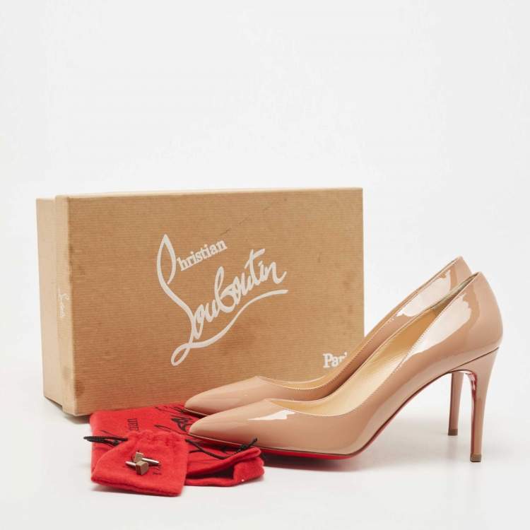 Pre Owned Christian Louboutin Beige Patent Leather Pigalle Pointed Toe Pumps Size 40
