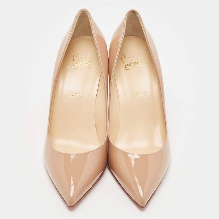 Pre Owned Christian Louboutin Beige Patent Leather Pigalle Pointed Toe Pumps Size 40