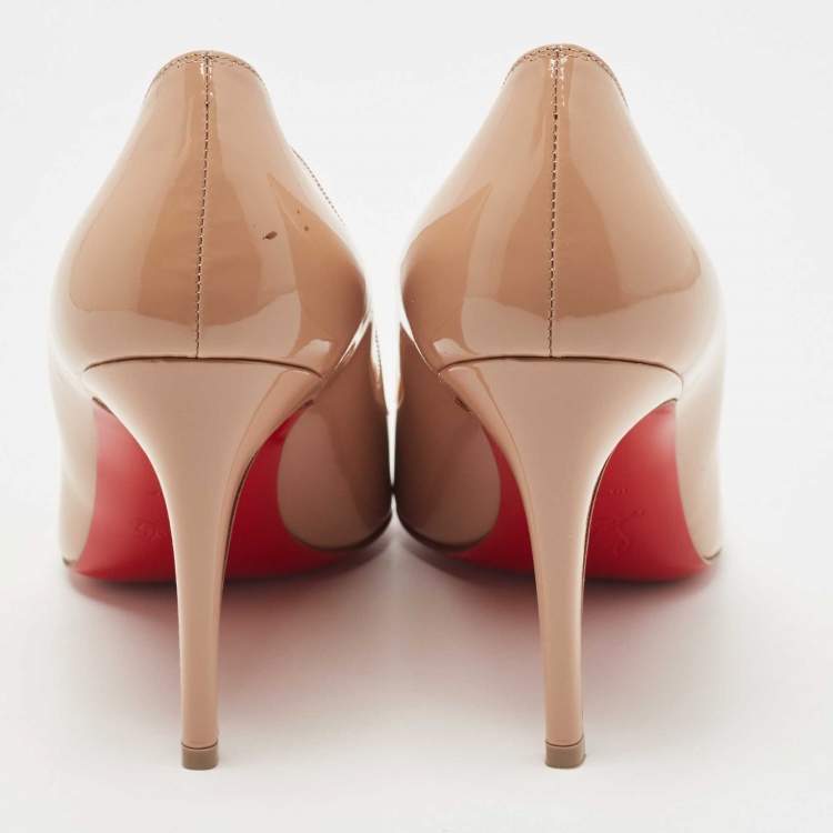 Pre Owned Christian Louboutin Beige Patent Leather Pigalle Pointed Toe Pumps Size 40