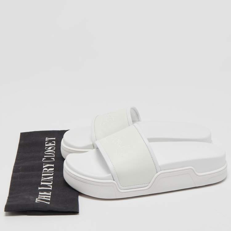 Pre Owned Christian Louboutin White Leather Logo Platform Slides Size 36