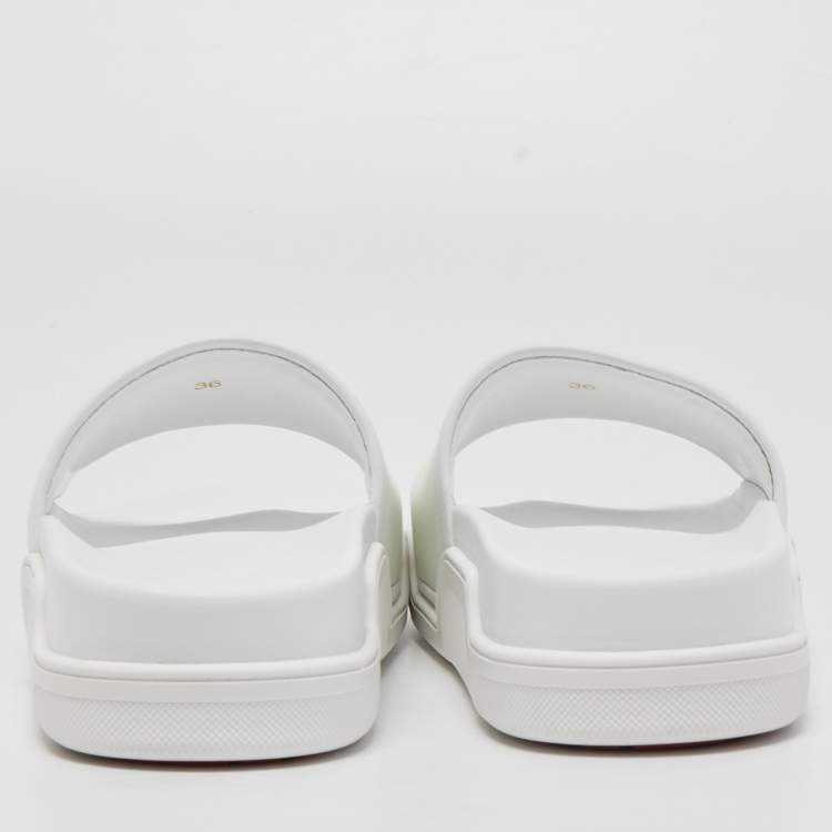 Pre Owned Christian Louboutin White Leather Logo Platform Slides Size 36