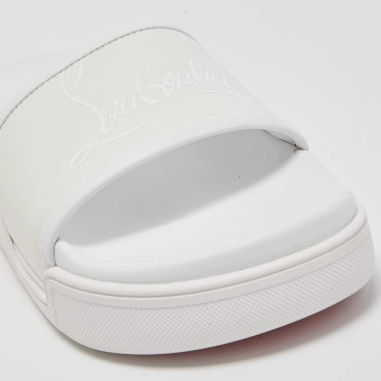 Pre Owned Christian Louboutin White Leather Logo Platform Slides Size 36