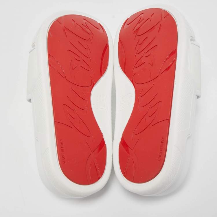 Pre Owned Christian Louboutin White Leather Logo Platform Slides Size 36