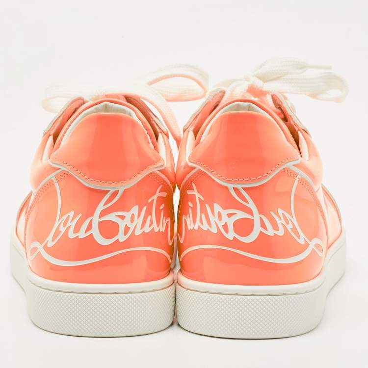 Pre Owned Christian Louboutin Neon Peach Patent Leather Louis Junior Low Top Sneakers Size 37