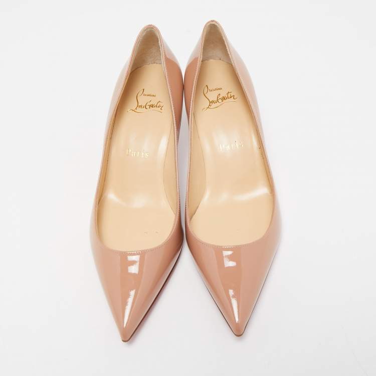 Pre Owned Christian Louboutin Beige Patent Leather Pigalle Pointed Toe Pumps Size 36.5