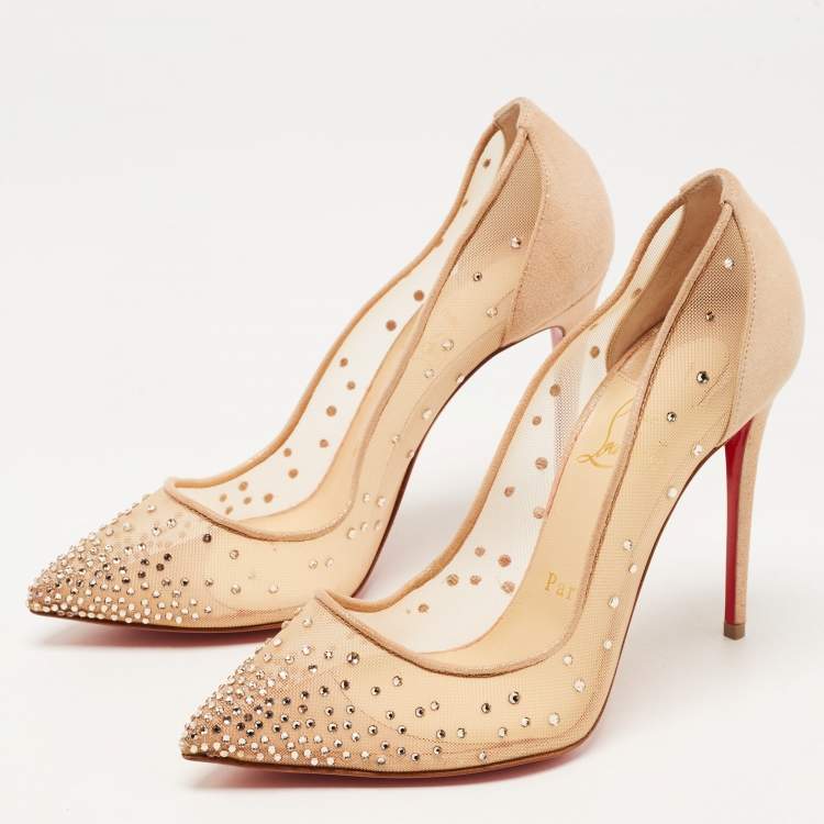 Follies Strass 100 Beige Fishnet - Women Shoes - Christian Louboutin