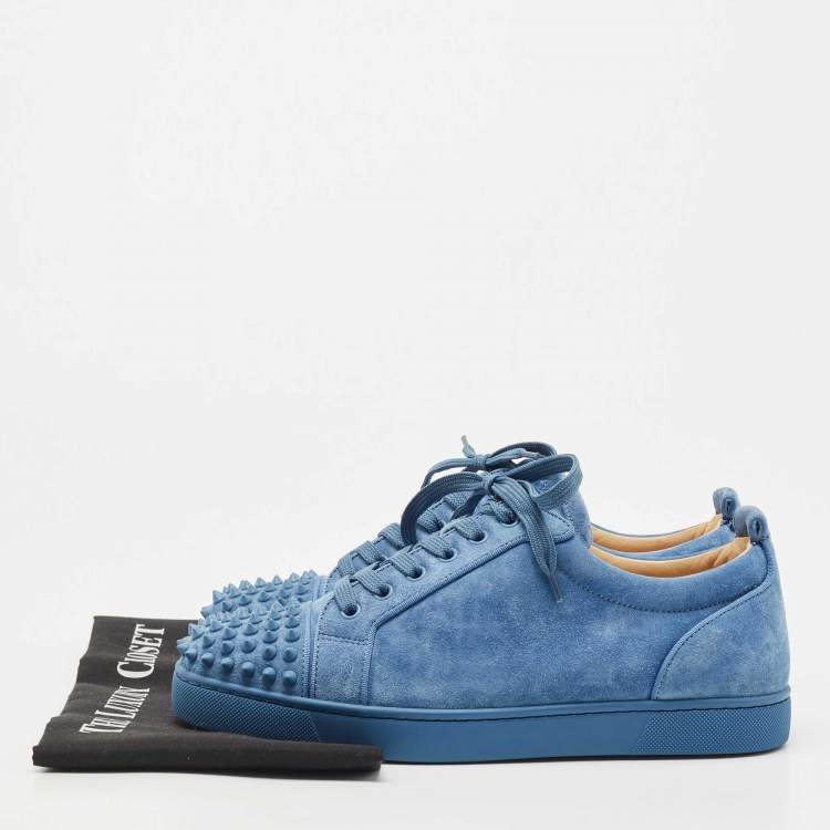 Pre Owned Christian Louboutin Blue Suede Louis Junior Spikes Sneakers Size 40.5