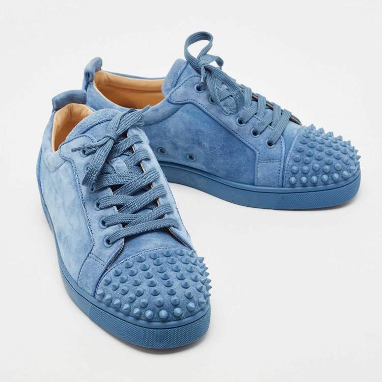 Pre Owned Christian Louboutin Blue Suede Louis Junior Spikes Sneakers Size 40.5
