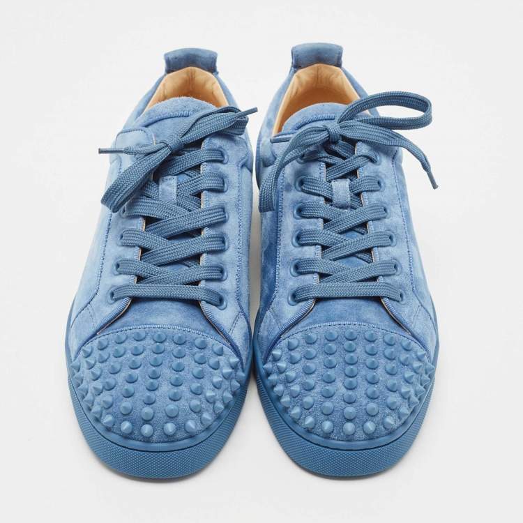 Pre Owned Christian Louboutin Blue Suede Louis Junior Spikes Sneakers Size 40.5