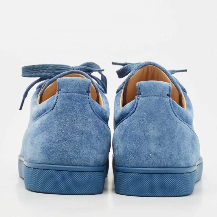Pre Owned Christian Louboutin Blue Suede Louis Junior Spikes Sneakers Size 40.5
