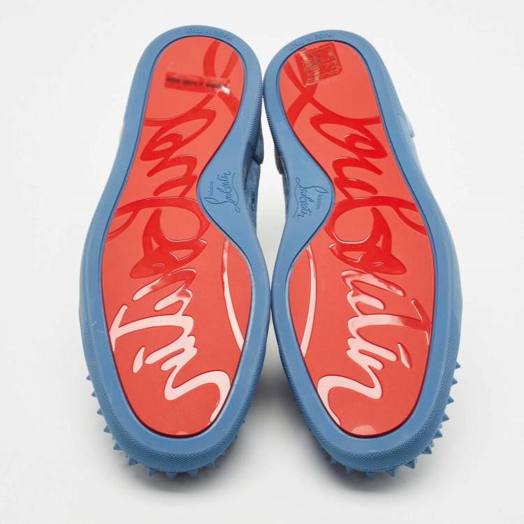 Pre Owned Christian Louboutin Blue Suede Louis Junior Spikes Sneakers Size 40.5