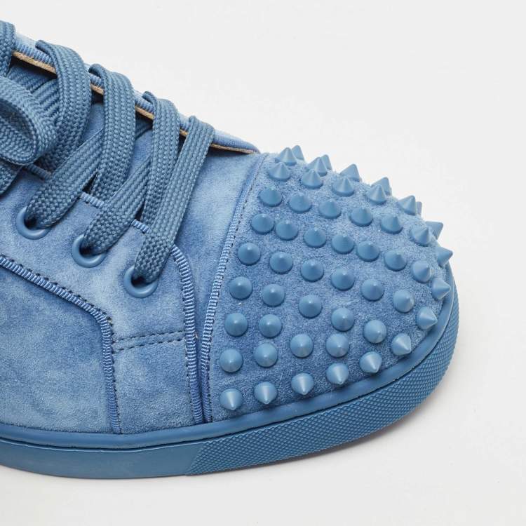Pre Owned Christian Louboutin Blue Suede Louis Junior Spikes Sneakers Size 40.5