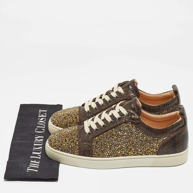 Pre Owned Christian Louboutin Green Python Leather Louis Junior Sneakers Size 39.5
