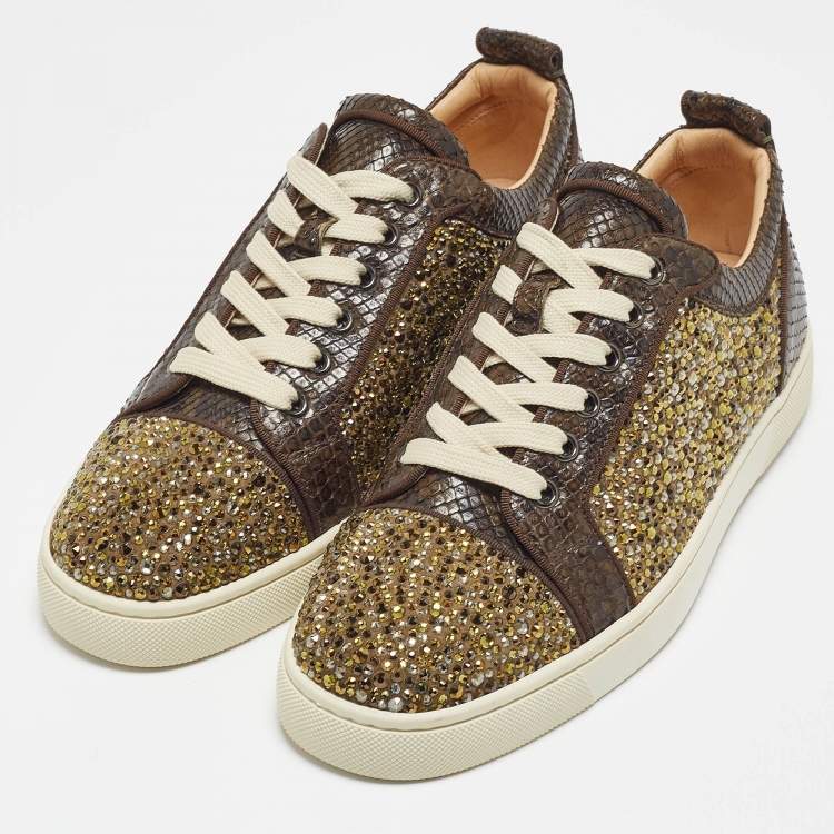 Pre Owned Christian Louboutin Green Python Leather Louis Junior Sneakers Size 39.5