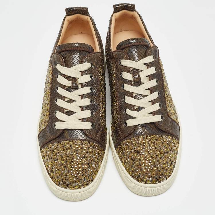 Pre Owned Christian Louboutin Green Python Leather Louis Junior Sneakers Size 39.5