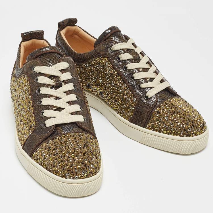 Pre Owned Christian Louboutin Green Python Leather Louis Junior Sneakers Size 39.5