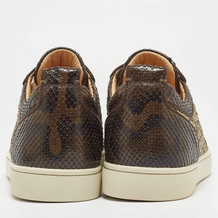 Pre Owned Christian Louboutin Green Python Leather Louis Junior Sneakers Size 39.5