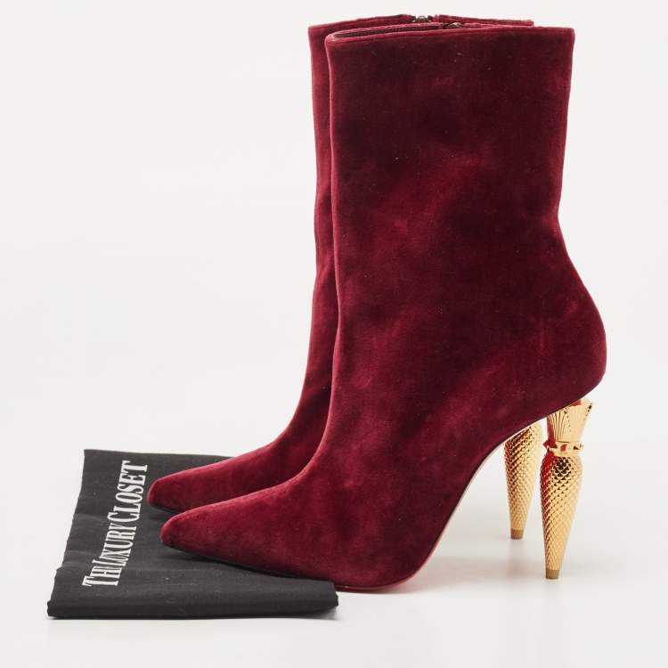 مملوكة مسبقًا Christian Louboutin Burgundy Velvet Ankle Boots Size 39.5