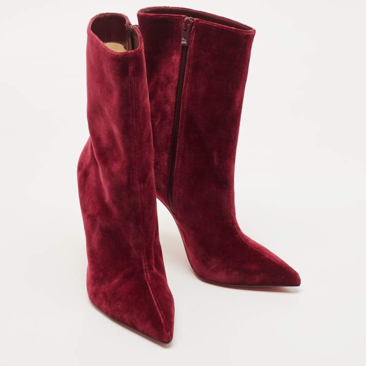 مملوكة مسبقًا Christian Louboutin Burgundy Velvet Ankle Boots Size 39.5