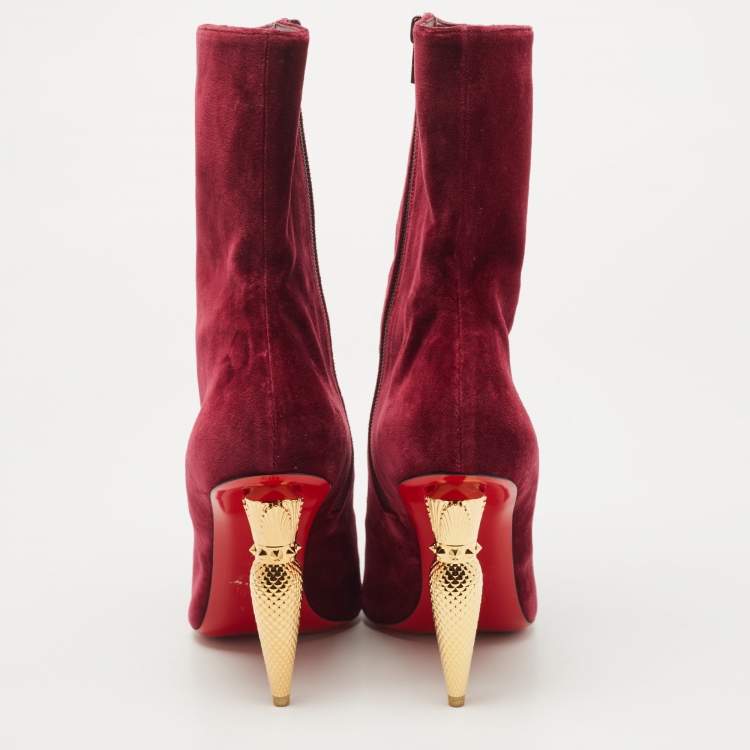 مملوكة مسبقًا Christian Louboutin Burgundy Velvet Ankle Boots Size 39.5