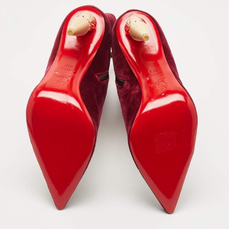 مملوكة مسبقًا Christian Louboutin Burgundy Velvet Ankle Boots Size 39.5