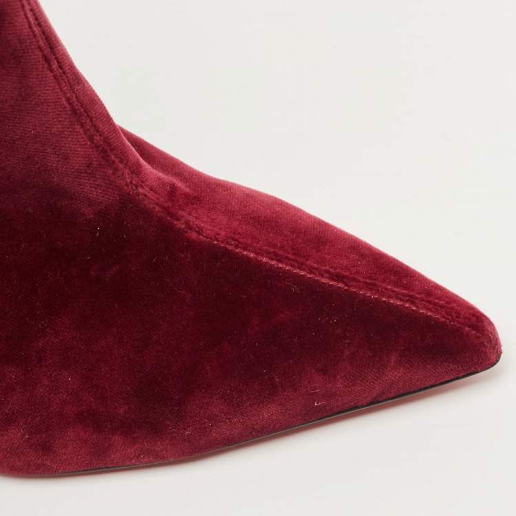 مملوكة مسبقًا Christian Louboutin Burgundy Velvet Ankle Boots Size 39.5