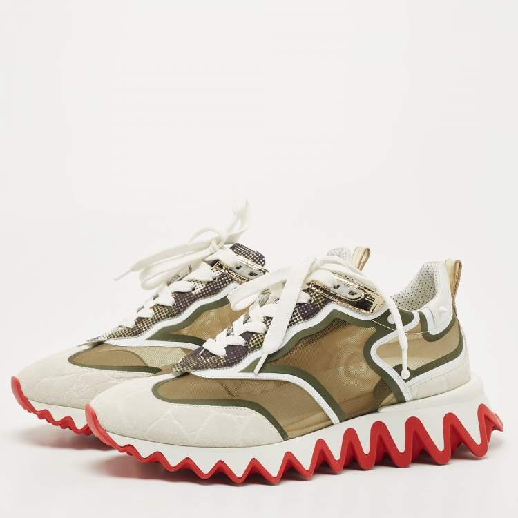 Pre Owned Christian Louboutin  Two Tone Leather and Mesh Sharkina Sneakers Size 40