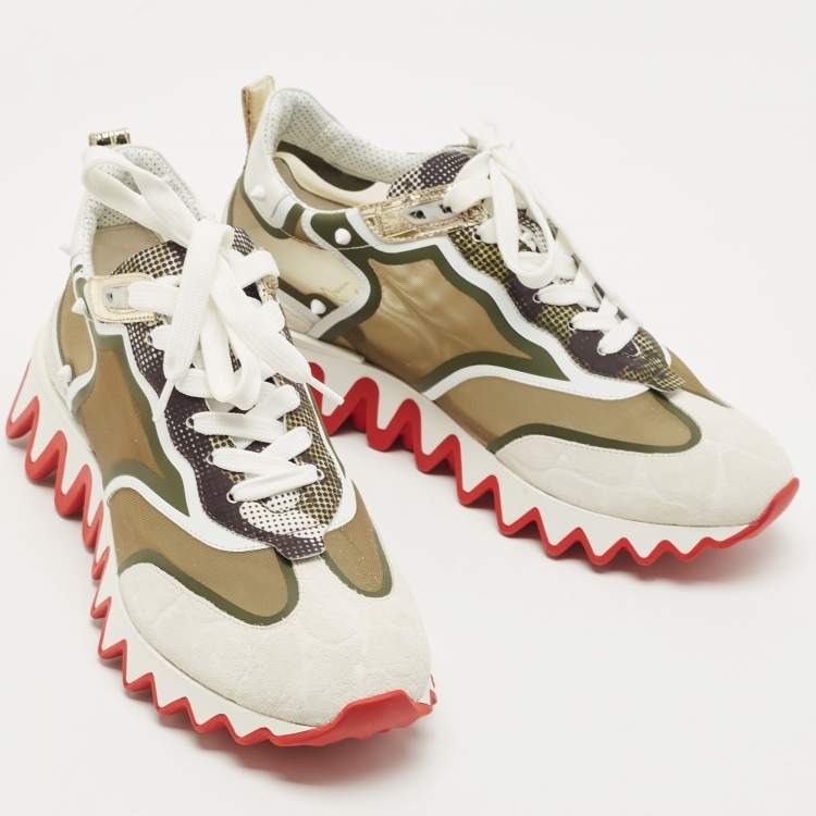 Pre Owned Christian Louboutin  Two Tone Leather and Mesh Sharkina Sneakers Size 40