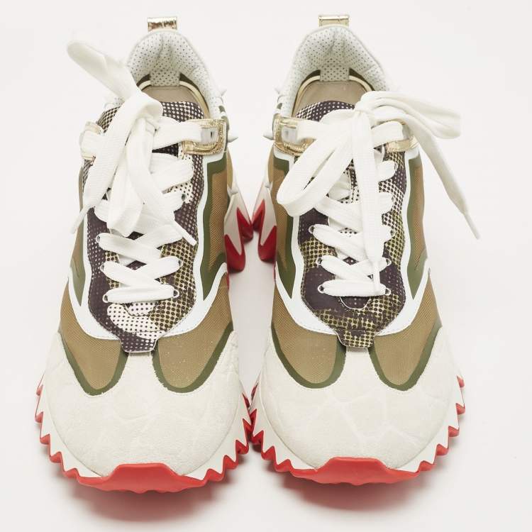 Pre Owned Christian Louboutin  Two Tone Leather and Mesh Sharkina Sneakers Size 40
