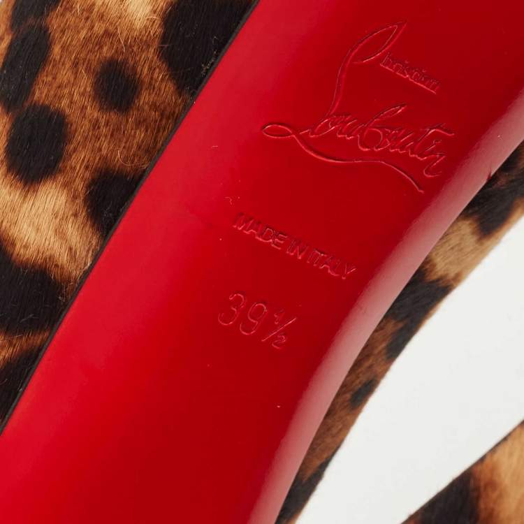 Pre Owned Christian Louboutin Brown Leopard Print Calf Hair Highness Peep Toe Platform Pumps Size 39.5