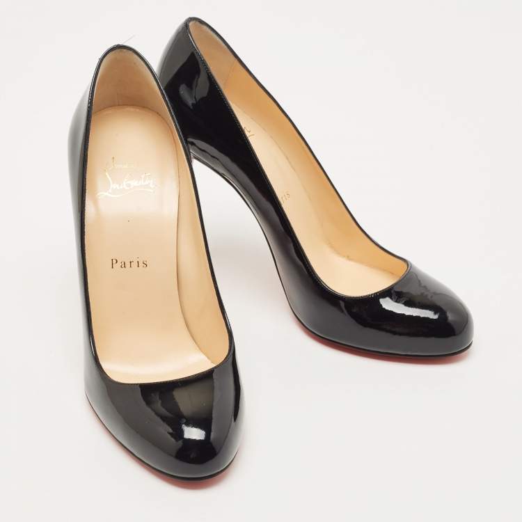 Pre Owned Christian Louboutin Black Patent Leather Fifi Pumps Size 38.5
