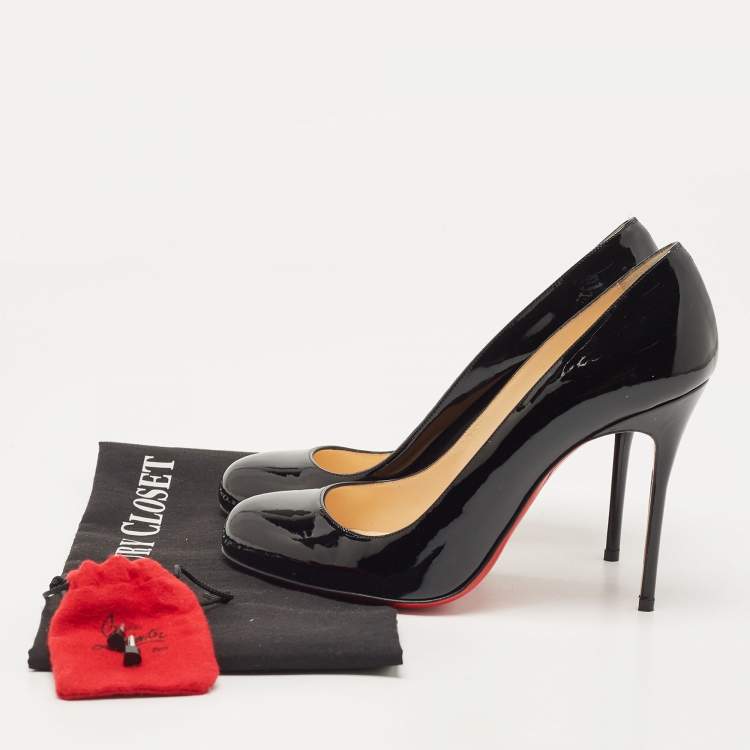 Pre Owned Christian Louboutin Black Patent Leather Fifi Pumps Size 38.5