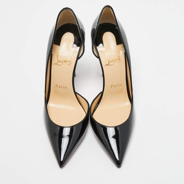 مملوكة مسبقًا Christian Louboutin Black Patent Leather Iriza D'orsay Pointed Toe Pumps Size 38