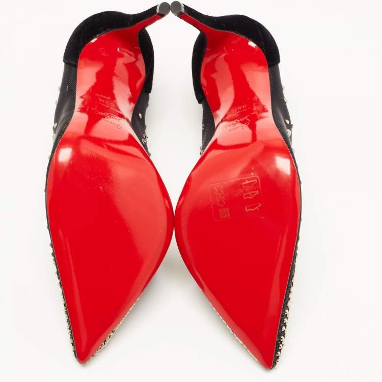 Pre Owned Christian Louboutin Black Mesh and Velvet Follies Strass Pumps Size 39.5
