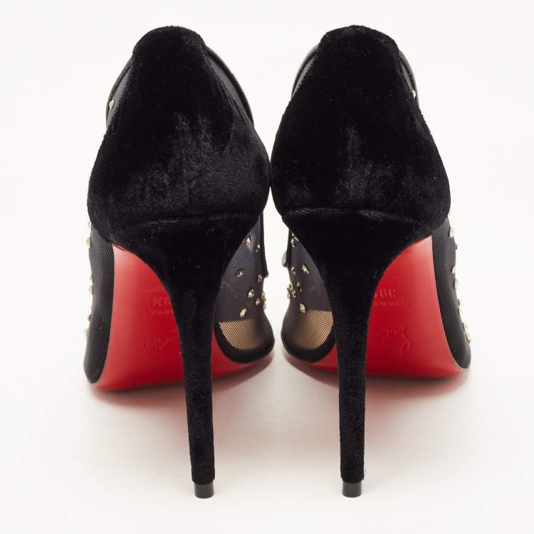 Pre Owned Christian Louboutin Black Mesh and Velvet Follies Strass Pumps Size 39.5